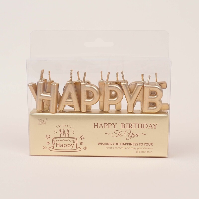 Свечи для торта "Happy Birthday" розово-золотистые оптом