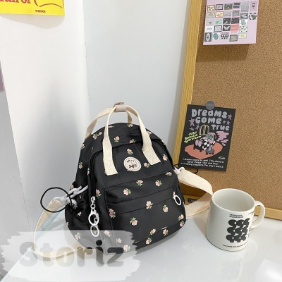 Рюкзак-сумка "Цветочки" черный, 21х12,5х23 