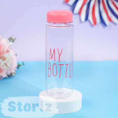 Бутылочка прозрачная "My bottle" розовая с чехлом оптом