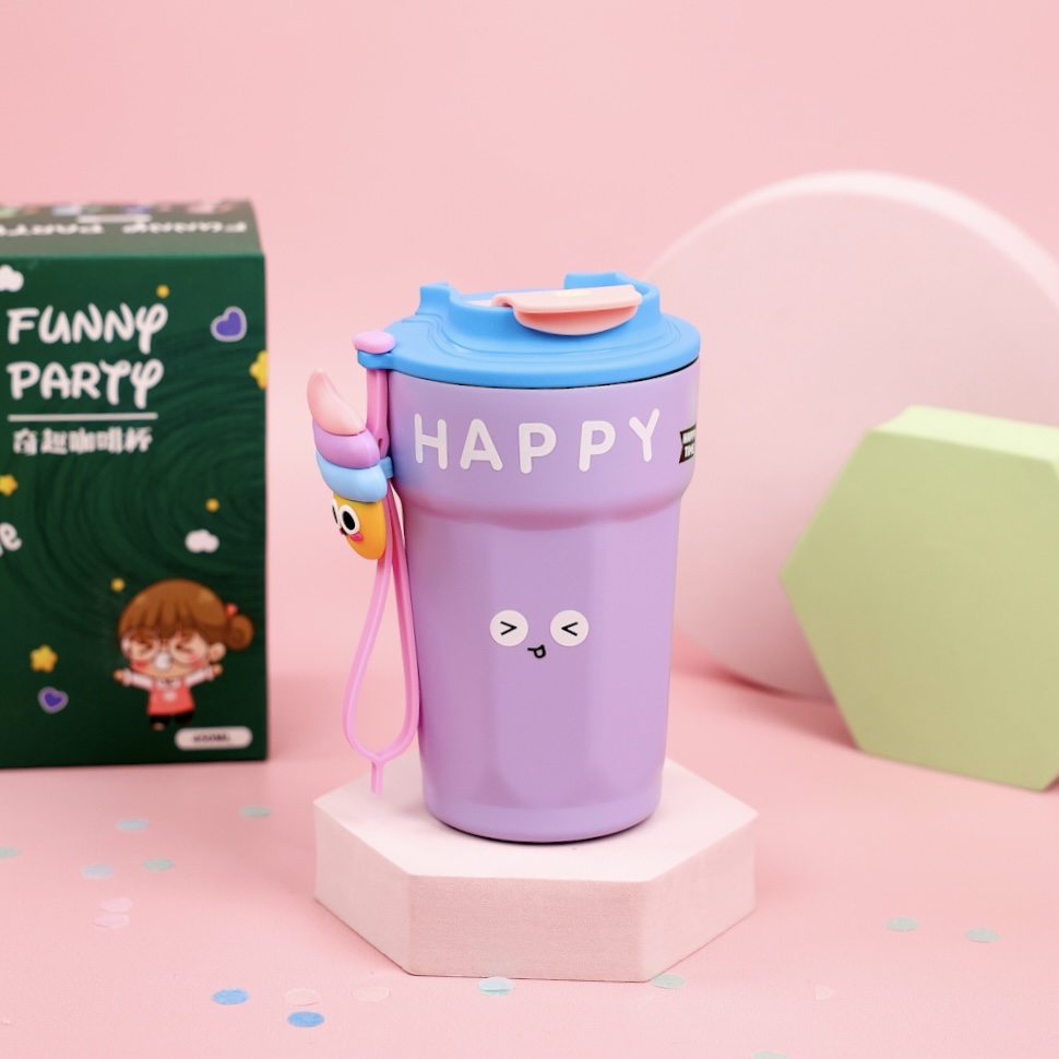Термос "Happy" Funny party с мороженым, фиолетовый, 450мл