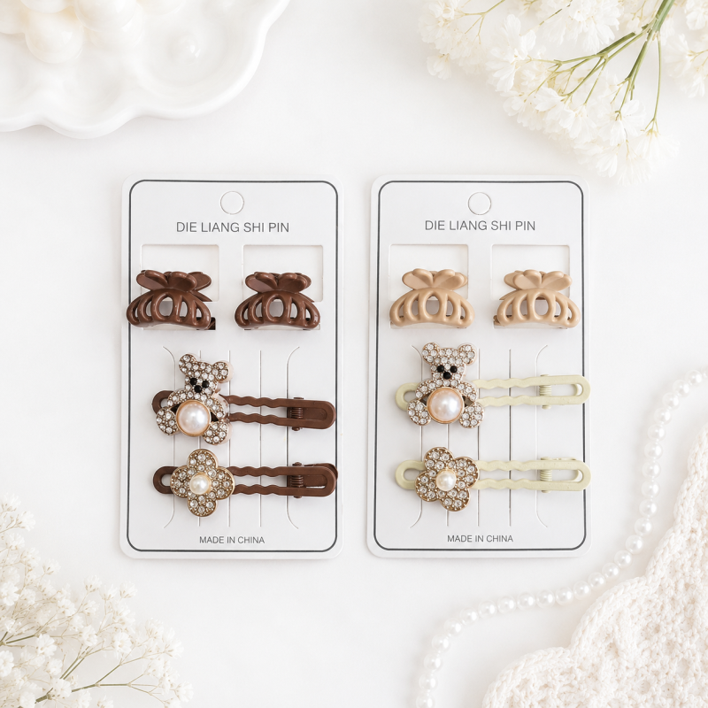 Набор заколок "Pearl&Crystal Clips" bear 4шт, (в ассортименте)