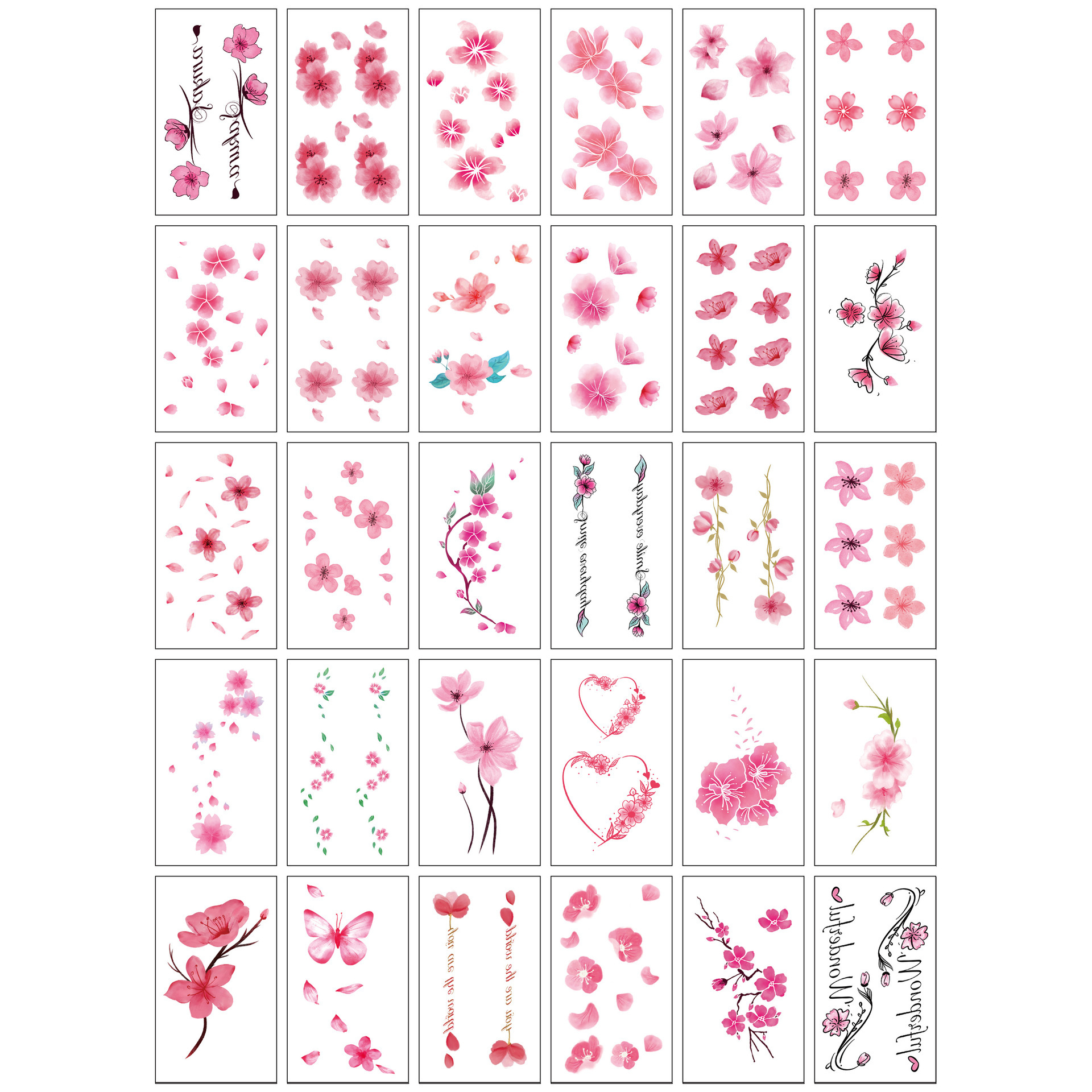 Набор временных татуировок "Sakura" A-30, 5.7x9.7 см, (30 шт)