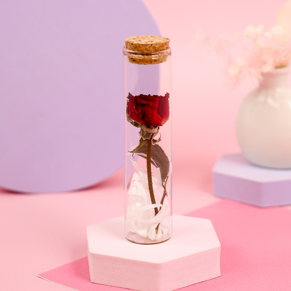 Цветок в пробирке "Роза" 12 см, красный