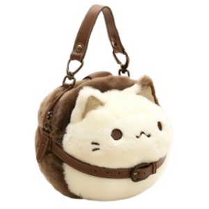 Сумка плюшевая "Котик" коричнево-бежевый оптом со склада в Москве