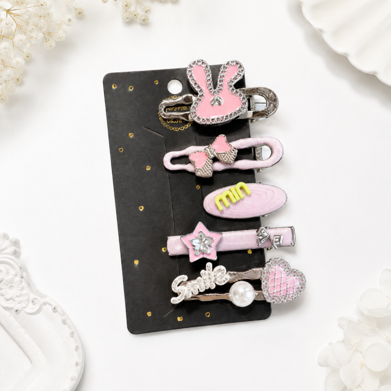 Набор заколок "Pink&Silver Suite" bunny smile, 5шт