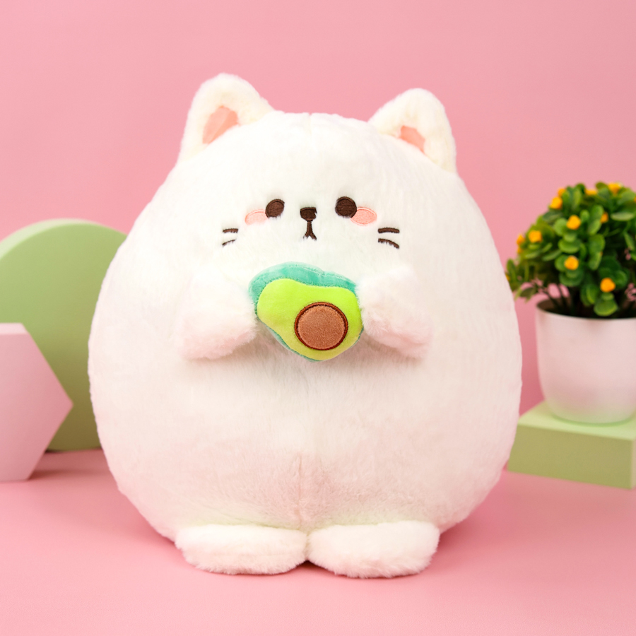 Мягкая игрушка "Котик с авокадо" белый, 35 см