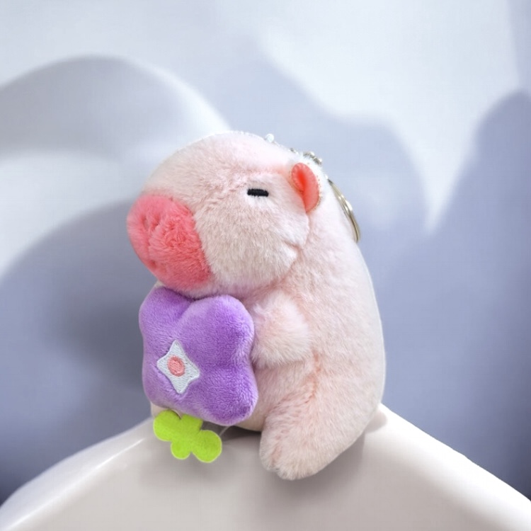 Мягкий брелок "Капибара" с цветочком, розовый