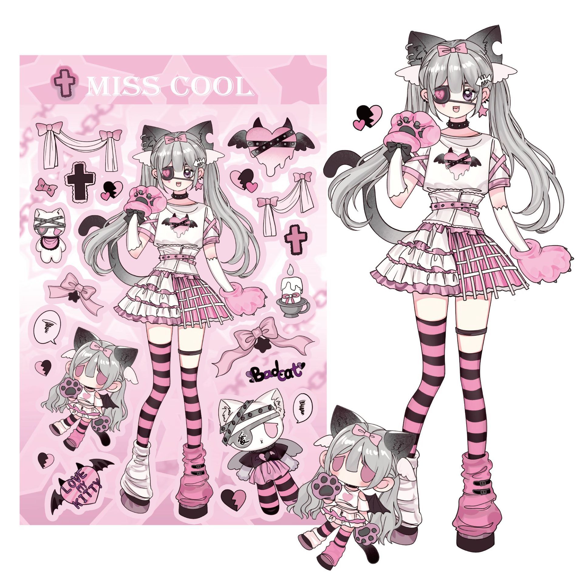 Набор наклеек "Miss Cool" pink cat, 158x115 мм