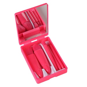 Набор кистей для макияжа "Softness" с зеркалом, розово-красный, №:0022