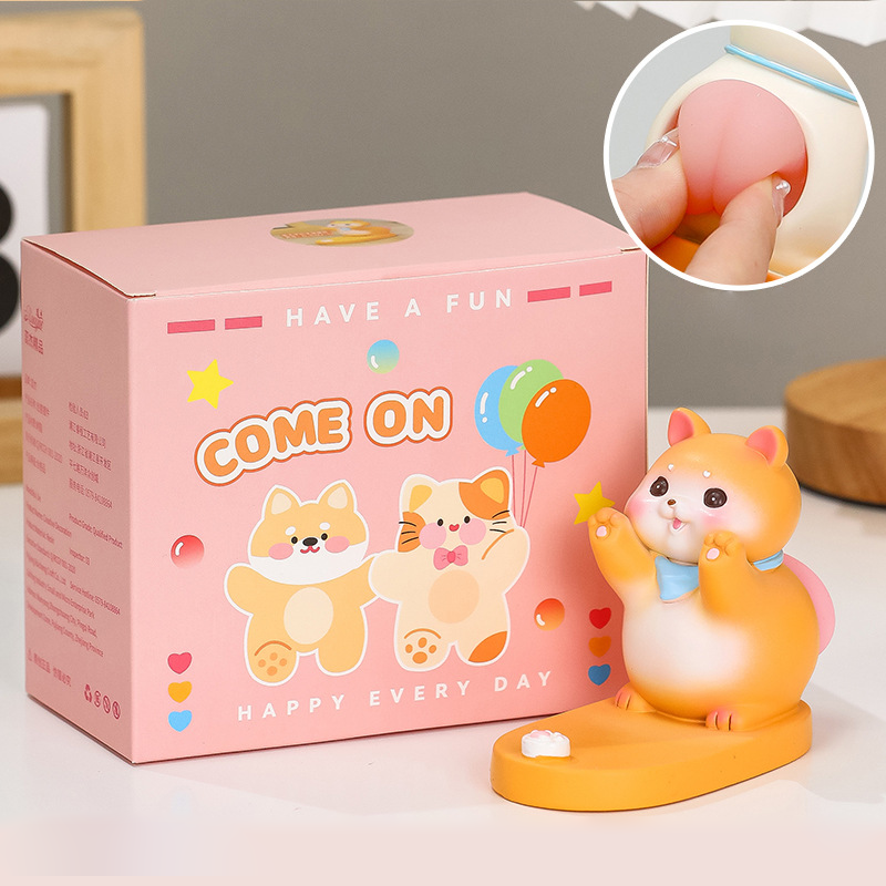 Подставка для телефона "Cute animals" Рыжий котик, с антистрессом