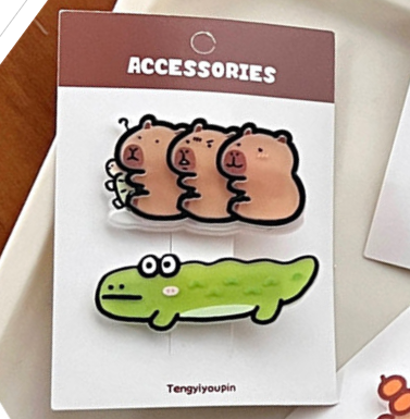 Набор заколок для волос "Капибары и Крокодил" №5, 2 шт.