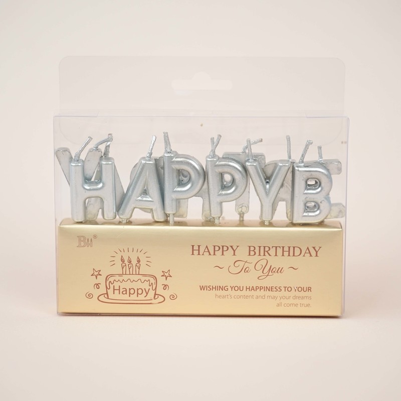 Свечи для торта "Happy Birthday" серебристые оптом