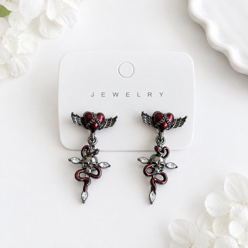 Серьги "Ruby bat" gothic style, 1 пара