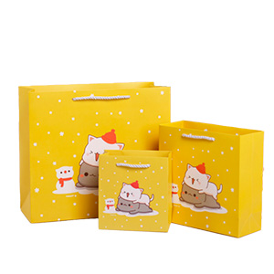 Подарочный пакет "НГ Котики" желтый, 14х15x7см