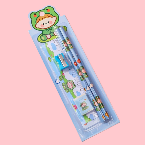 Набор канцелярский "Frog" (карандаши 2шт, ластик, линейка 15 см, точилка)