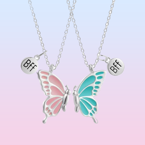 Кулон парный "Butterfly", розовый-синий