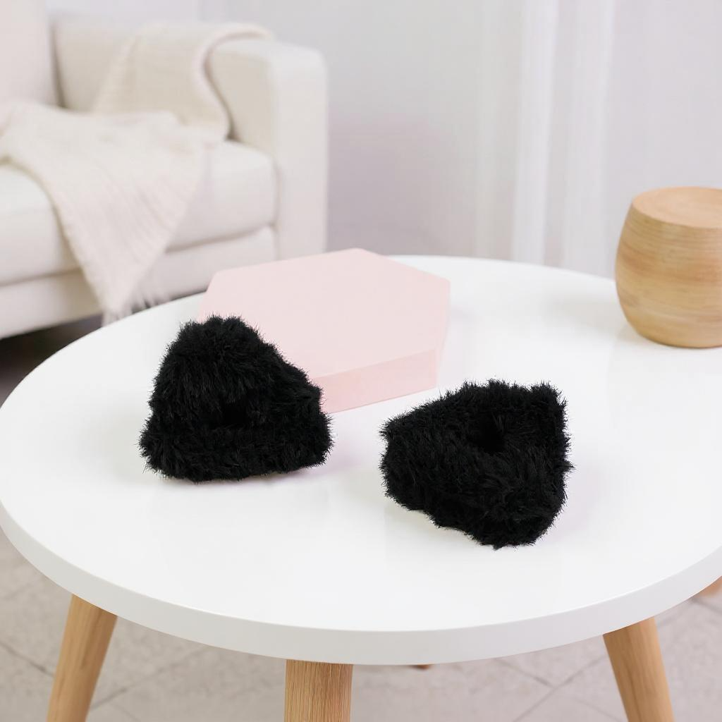 Заколка-крабик плюшевая "Кошачьи ушки" черный