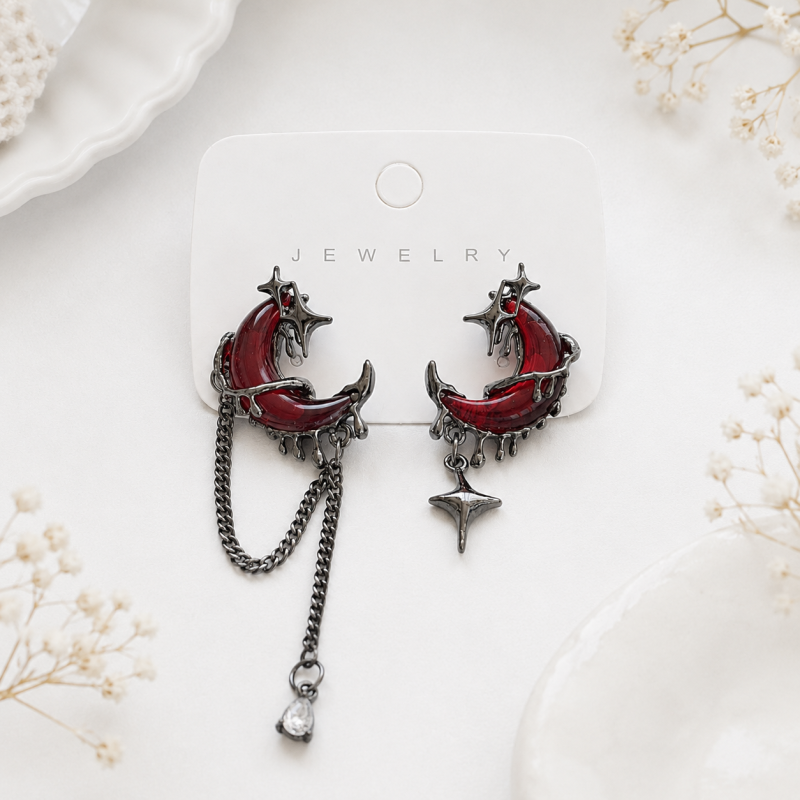 Серьги "Dragon moon" бордовый, 1шт