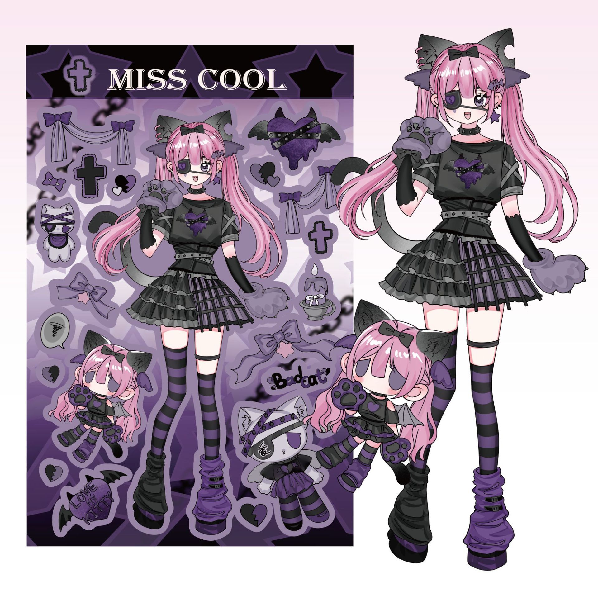 Набор наклеек "Miss Cool" black cat, 158x115 мм