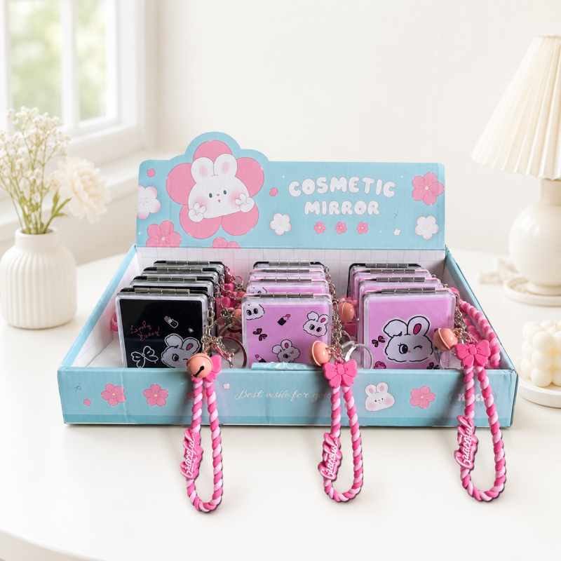 Зеркальце карманное "Lovely glitter bunny" с подвеской, в ассортименте 1шт