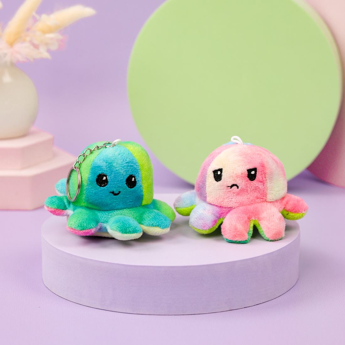 Мягкий брелок-перевертыш "Осьминожек" зелено-голубой, 10 см (тай-дай)