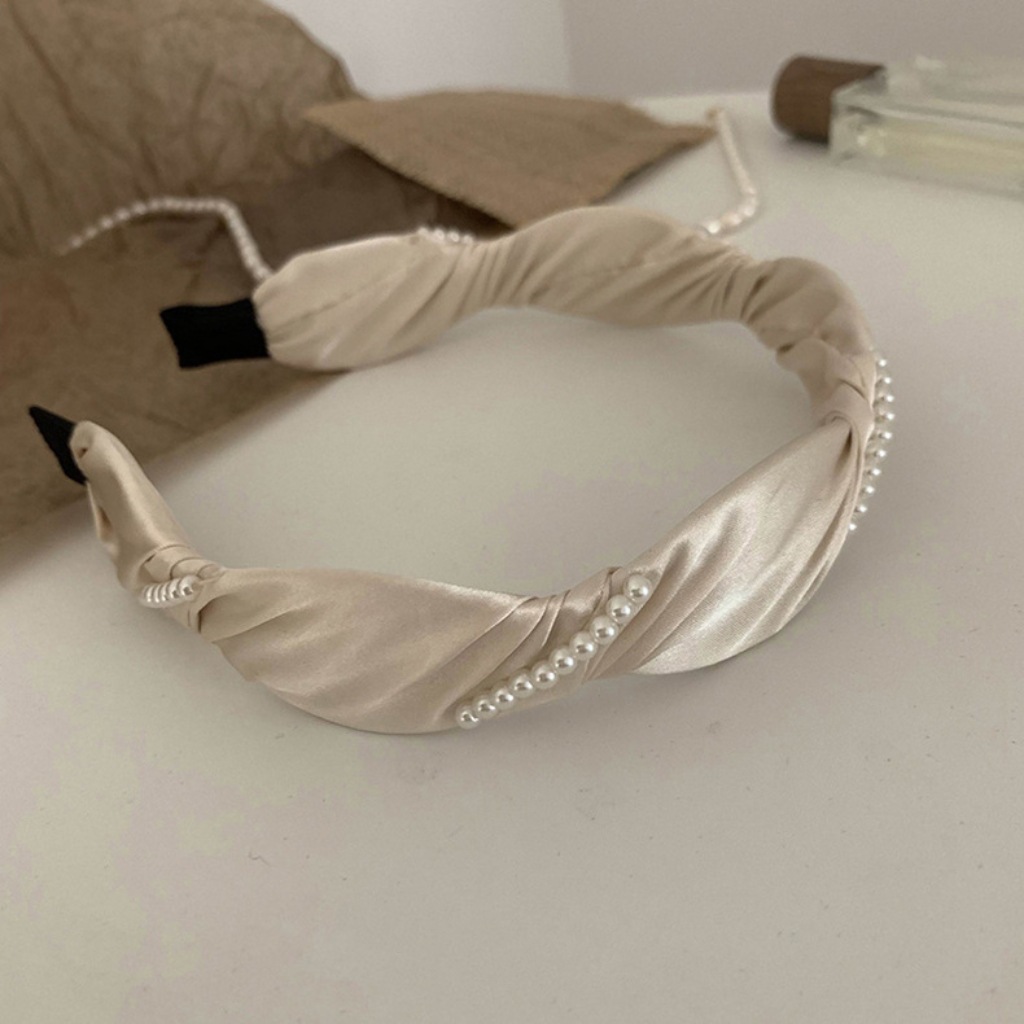 Ободок "Pearl" с бусинами, молочный