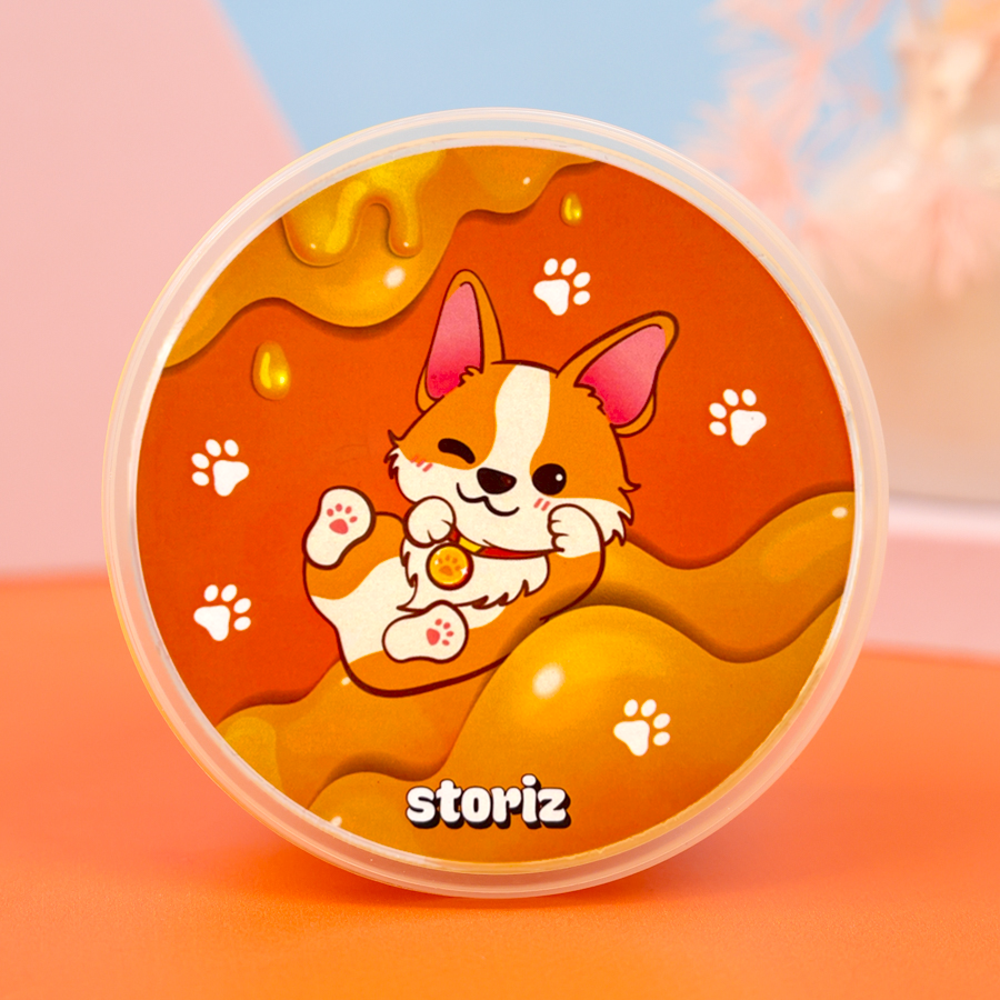 Слайм "Стекло" оранжевый, с дек наполнителем корги 180гр STORIZ