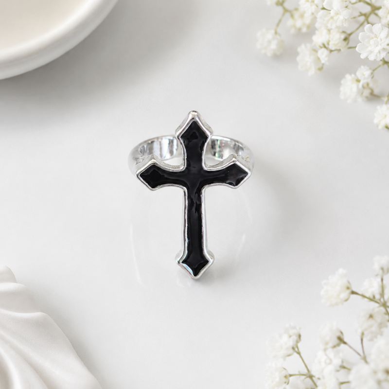 Кольцо "Mini cross" черный, 1шт