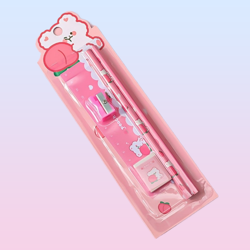 Набор канцелярский "Peach Bear" (карандаши 2шт, ластик, линейка 15 см, точилка)
