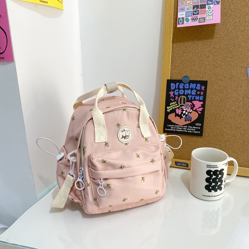 Рюкзак-сумка "Цветочки" розовый, 21х12,5х23  оптом со склада в Москве