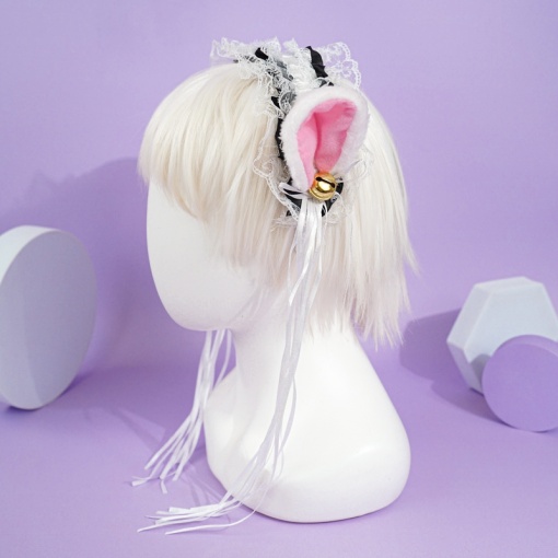 Ободок "Lolita Neko" белый с черной ленточкой