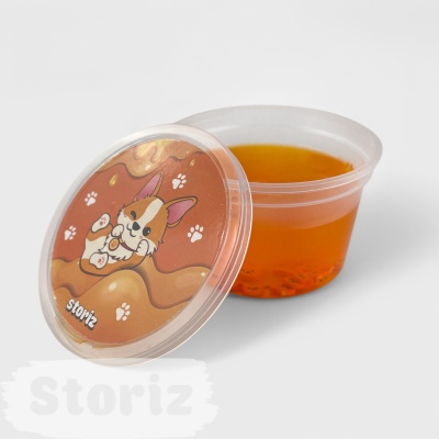 Слайм "Стекло" оранжевый, с дек наполнителем корги 180гр STORIZ
