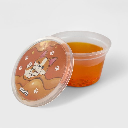 Слайм "Стекло" оранжевый, с дек наполнителем корги 180гр STORIZ