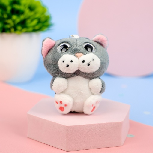 Брелок мягкий котик "Большие глазки" серый 12 см