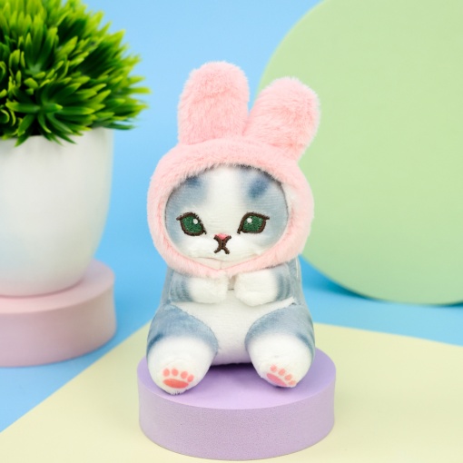 Мягкий брелок "Кото-кролик" розово-серый, 12 см