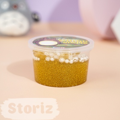 Слайм "Стекло" золотые блестки + шарики 150гр. STORIZ