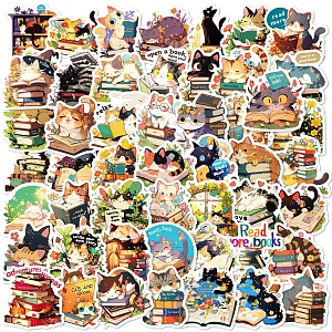 Наклейки для стикер бомбинга "Cats and books" 50шт