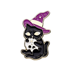 Значок-брошь "Magic cat" котик с черепом Z8470