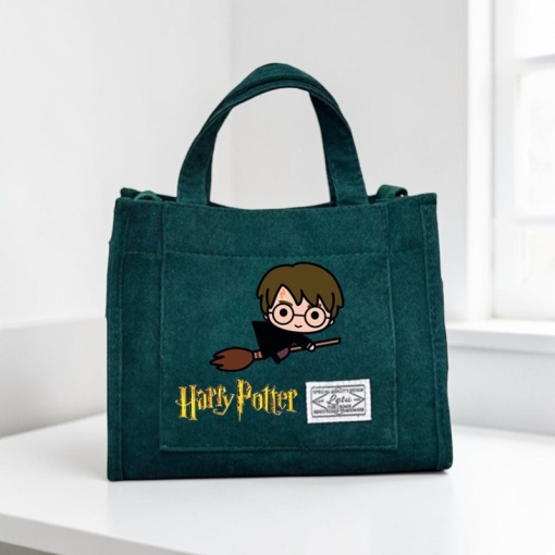 Сумка вельветовая с карманом "Harry Potter" Зеленая