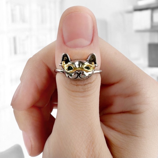 Кольцо "Собачка в очках" серебристый