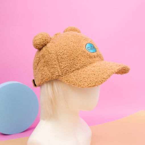 Бейсболка плюшевая "Cute" с ушками, коричневый (54-60см)