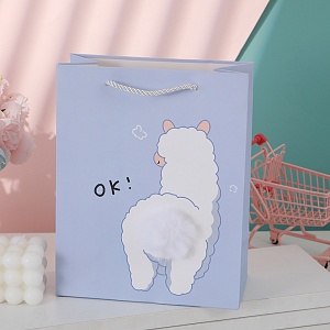 Подарочный пакет "Ok" Лама, фиолетовый 24,5х9,5х19,5см