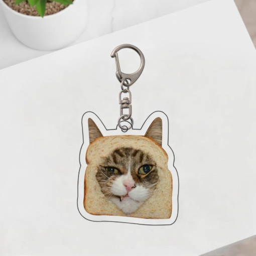 Брелок акриловый "Кот в хлебе" недовольный