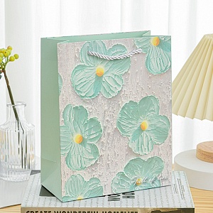 Подарочный пакет "Happy Everyday" зеленый цветок 14х7х15,5см