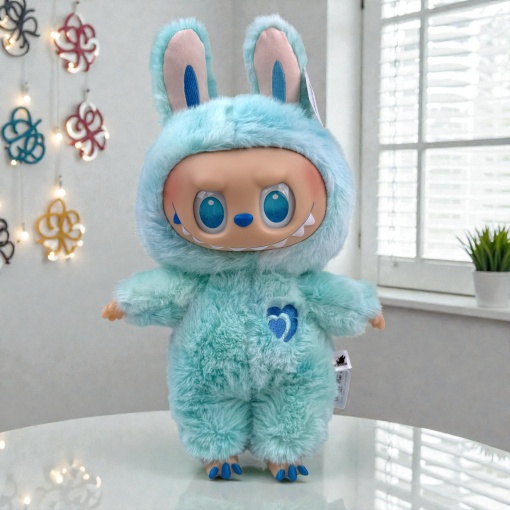 Мягкая игрушка "Labubu Zimomo" с сердечком, голубой, 50см