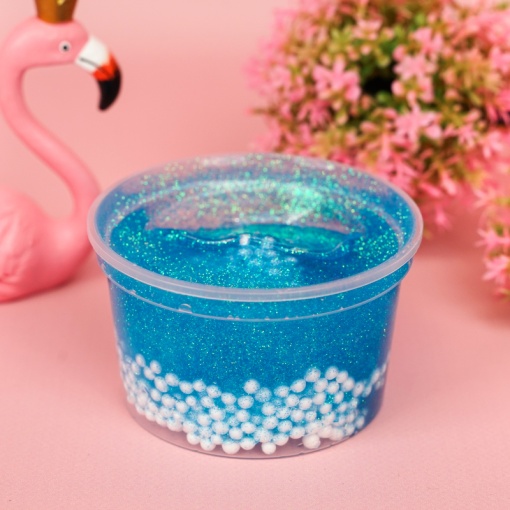 Слайм "Стекло" с голубыми блестками, с шариками, 200 гр.