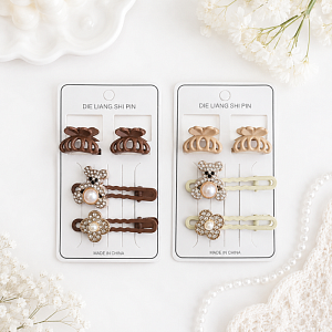 Набор заколок "Pearl&Crystal Clips" bear 4шт, (в ассортименте)