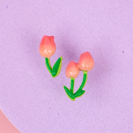 Серьги-гвоздики "Тюльпаны" розовый