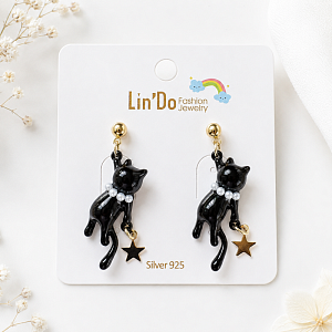 Серьги "Cat ribbon" черный, 1шт
