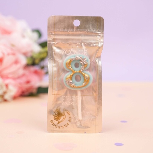 Свеча-цифра для торта "Patterned Mint", 8 оптом